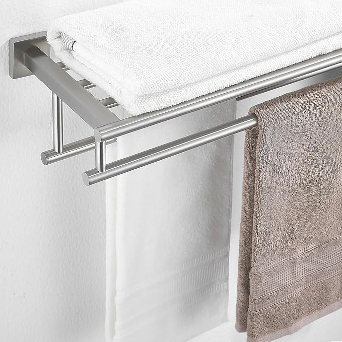 Towel Rack with Shelf 32 Inch Double Towel Racks for Bathroom Brushed Nickel Bath Towel Holder SUS304 Stainless Steel Towel Rack Wall Mounted Modern Towel Hanger