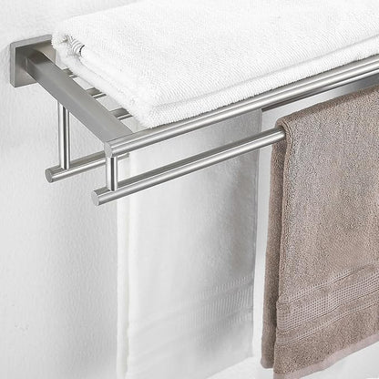 Towel Rack with Shelf 32 Inch Double Towel Racks for Bathroom Brushed Nickel Bath Towel Holder SUS304 Stainless Steel Towel Rack Wall Mounted Modern Towel Hanger