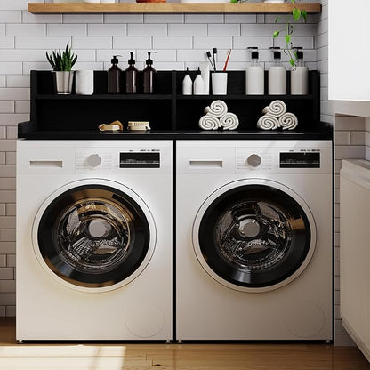 ChooChoo 2-Tier Washer Dryer Countertop with Adjustable Shelf, Spacious Laundry Room Storage for Folding Clothes and Efficient Organization, Black