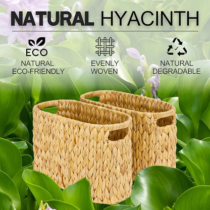 ELONG HOME Toilet Paper Storage Basket, Water Hyacinth Wicker Storage Holder for 6 Rolls Toilet Paper with Built-in Handles