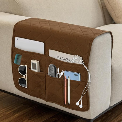 Gloserin Remote Control Holder for Recliner,Armchair Caddy,Non Slip Sofa Armrest Storage Organizer for Recliner Couch with 6 Pockets for TV Remote,Cell Phone,Magazine (Brown)