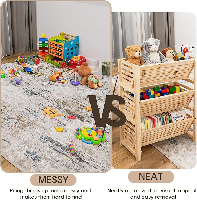 Wooden Potato Onion Storage Organizer, 3-Tier Stackable Pantry Cabinet & Countertop Basket for Kitchen, Vegetable Fruit Produce Bread Basket, Fir Wooden Storage Rack
