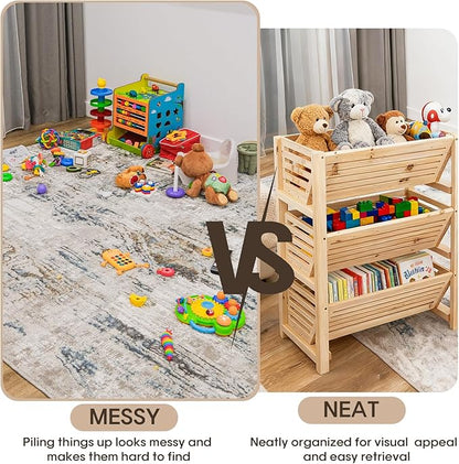 Wooden Potato Onion Storage Organizer, 3-Tier Stackable Pantry Cabinet & Countertop Basket for Kitchen, Vegetable Fruit Produce Bread Basket, Fir Wooden Storage Rack