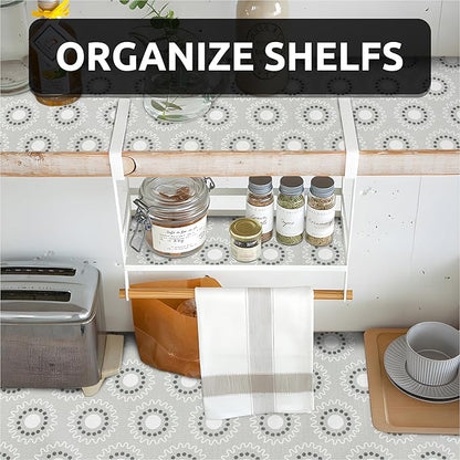 18X96 Inch Shelf Liner for Kitchen Cabinets, PVC Drawer Liner for Dresser Non-Slip Bathroom, Non-Adhesive Cabinet Liner Washable (Grey Circle)(5 Roll)