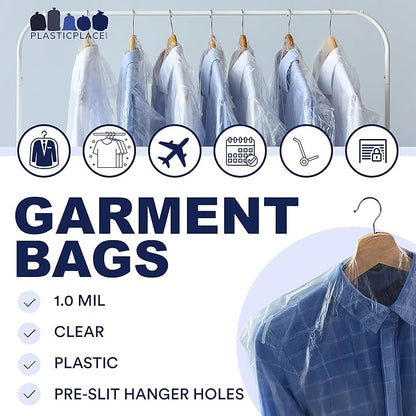 Plasticplace Clear Garment Bags Plastic Dress Bag 21" X 4" X 72", 50 Count