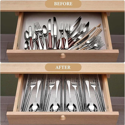 6 Pcs Mesh Silverware Drawer Organizer, Metal Drawer Organizer for Kitchen, Small Utensil Drawers Organizers with Interlocking Arm for Flatware, Knives, Spoons,Cosmetic (Silver 9 * 3 * 2 inch)