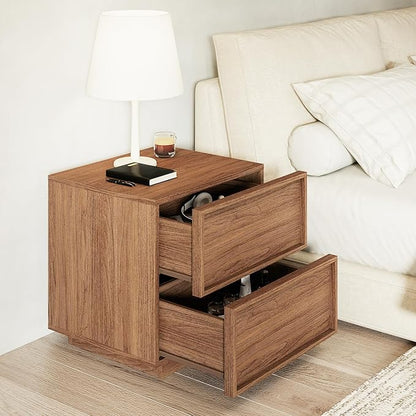 RYWI11OUSE Wooden Nightstand with Storage,Modern Night Stand with 2 Drawers, Bedside Table for Bedroom, Walnut