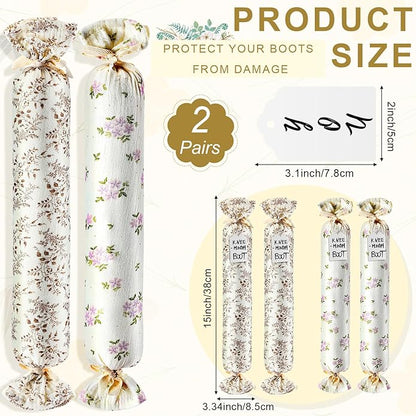2 Pairs Boot Shaper Stands with 8 Labels Cotton Tall Boot Inserts for Closet Organization