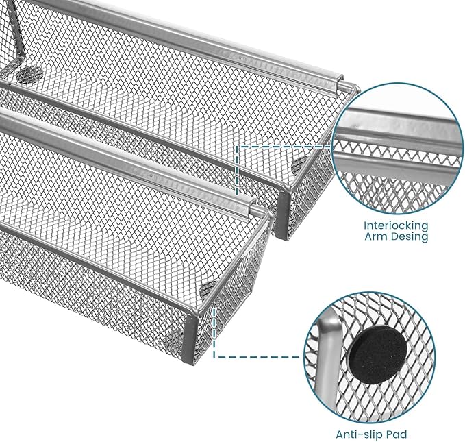 6 Pcs Mesh Silverware Drawer Organizer, Metal Drawer Organizer for Kitchen, Small Utensil Drawers Organizers with Interlocking Arm for Flatware, Knives, Spoons,Cosmetic (Silver 9 * 3 * 2 inch)