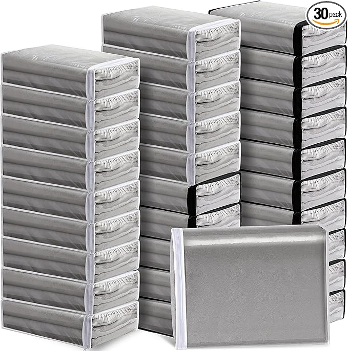 Riakrum 30 Packs Clear Zippered Storage Bags, 15x11x4 inches, Vinyl Plastic Sweater Sheet Organizers Storage Bags, PVC, for Clothes, Sheet, Blankets, Fabrics Organizers(Black & White)