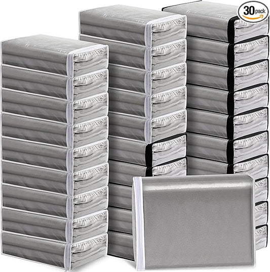 Riakrum 30 Packs Clear Zippered Storage Bags, 15x11x4 inches, Vinyl Plastic Sweater Sheet Organizers Storage Bags, PVC, for Clothes, Sheet, Blankets, Fabrics Organizers(Black & White)