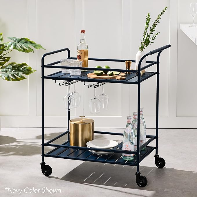 Best Choice Products Rolling Bar Cart, Mobile Home Bar Serving Cart, Serving Station w/ 2 Tier Shelves, Wine Rack, Lockable Wheels - Black