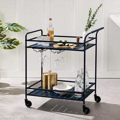 Best Choice Products Rolling Bar Cart, Mobile Home Bar Serving Cart, Serving Station w/ 2 Tier Shelves, Wine Rack, Lockable Wheels - Black