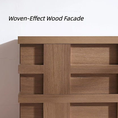VividVibe Night Stand, Nightstand with Drawers, Bedside Table Large 3D Woven Texture Side Table Bedroom Home Office, End Table Mid Century Modern Accent Wooden Night Stand Set 2 Brown Oak