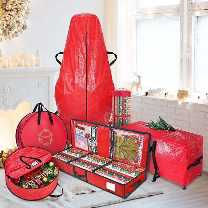 BALEINE 7.5 ft Rolling Christmas Tree Storage Bag, 2 Swivel Wheels for Easy Moving, Heavy Duty 600D Oxford Fabric Extra Large Artificial Christmas Tree Bag with Reinforced Carry Handles (Red)