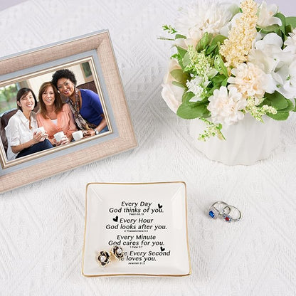 Spegiffu Christian Gifts for Women Faith Jewelry Dish with Bible Verse Prayers, Religious Gifts Scripture Gifts Spiritual Gifts for Women Men Friends Birthday - Every Second God He Loves You