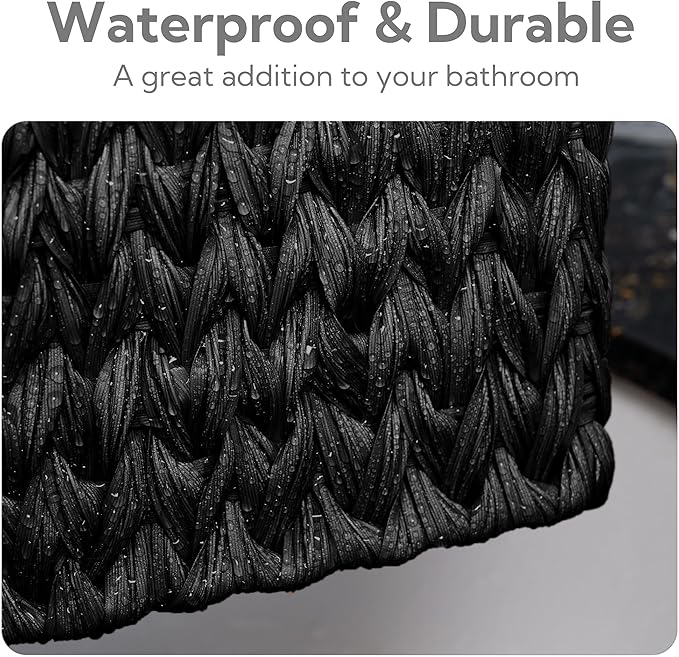 GRANNY SAYS Wicker Baskets for Organizing, Wicker Storage Basket for Shlef, Woven Baskets Oraganizer, Waterproof Vanity Basket for Towel, Home Organization, Black, 3-Pack