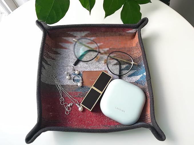 Ruth&Boaz Wool Fabric Valet Tray | EDC Tray | Lay Plat Wool Tray Suitable for Travel 8x8 inches(M-orange)