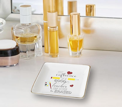 Topthink The influence of A Good Teacher Can Never Be Erased–Teachers Appreciation Week Gifts - Thanksgiving Birthday Christmas Gift for Educator–Ceramic Jewelry Holder Ring Dish Trinket Tray