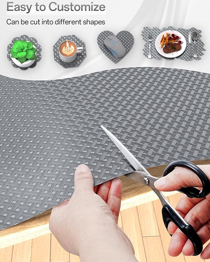 Shelf and Drawer Liner for Kitchen Cabinet, Non-Adhesive 12in x 240in Waterproof Contact Paper Refrigerator Liners Thickened Durable EVA Material Non Slip Mat for Dresser Cupboard Pantry Protector