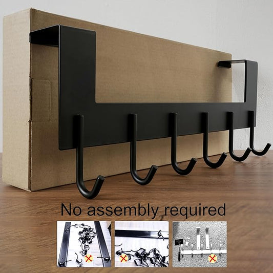 WEBI Over The Door Hooks Door Hanger,Over Door Towel Rack with 6 Hooks,Door Coat Hanger Over Door Coat Rack for Clothes,Black,2 Packs