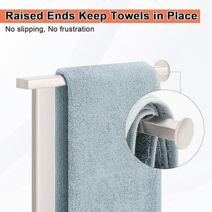 HarJue Hand Towel Holder Stand, 14.5" Hand Towel Rack with Weighted Marble Base, 304 Stainless Steel L-Shape Standing Towel Bar for Vanity Bathroom Kitchen Countertop (Brushed Nickel)