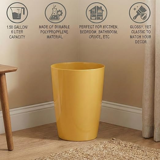 Mini Waste Basket - Pack of 2 Durable Small Plastic Garbage Trash Can Bin - Lidless Open-Top, Slim Profile for Compact Spaces - Suitable for Home, Bathroom, Office, Bedroom & More, Soft Brass