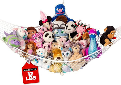 Lilly's Love Stuffed Animal Hammock | Corner Hanging Organizer, Toy Storage, Stuffed Animal Storage Net | Made From Quality Fishing Net, Holds 12lbs | 67"x47"x47" (White)