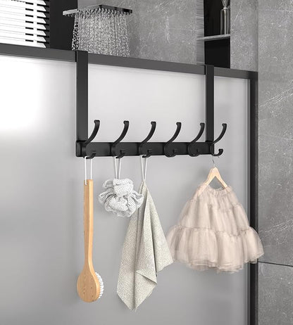 CHAUNCEY HOME Over The Door Hooks Hanger with 7" Arms, Door Hooks for Hanging, Fit 1 3/4" Door, Tool-Free Assembly, F7U, Towel Racks Organizer Holder for Bathroom - Black