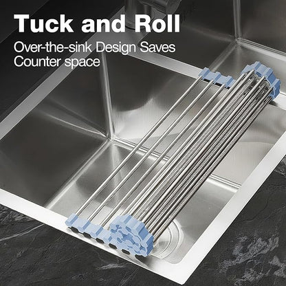 NEZUIBAN Drying Rack with Roll Up and Over Sink for Kitchen,17.5"x15.7",Gray