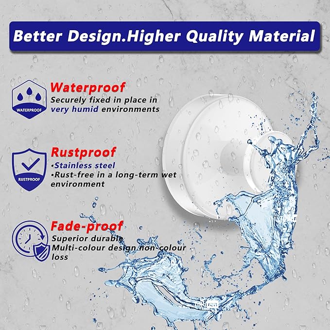 Suction Cup Hooks for Shower,Removable No Drill Towel Hooks,Upgraded 15 lbs Strong Suction hooks for Bathroom Tile,Shower Wall,Glass Door,Kitchen-Loofah,Coat,Stainless Waterproof-White 2 Pcs