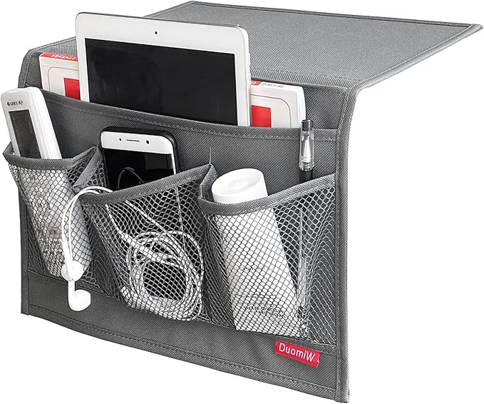 DuomiW Bedside Storage Organizer, Bedside Caddy, Table Cabinet Storage Organizer, TV Remote Control, Phones, Magazines, Tablets, Accessories, Grey