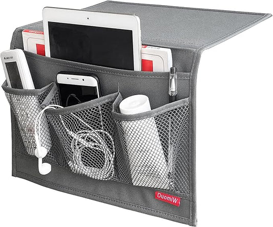 DuomiW Bedside Storage Organizer, Bedside Caddy, Table Cabinet Storage Organizer, TV Remote Control, Phones, Magazines, Tablets, Accessories, Grey