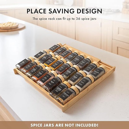 EDELHAUS Bamboo Spice Drawer Organizer - Expandable 4 Tier Spice Rack (Need 3" Deep Drawer) 12" to 24" Wide, Seasoning Organizer, Organization Seasoning Rack insert (Jars Not Included)