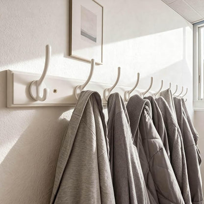 WEBI Coat Rack Wall Mount,10 Hooks,38 1/4" Long,Coat Hooks Wall Mounted,Bamboo Coat Hanger Wall Hook Rack,Jacket Hooks for Hanging Coats,Clothes,White