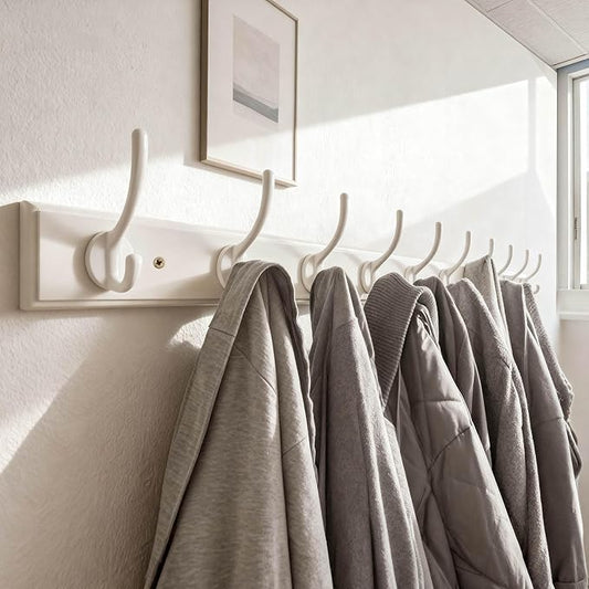 WEBI Coat Rack Wall Mount,10 Hooks,38 1/4" Long,Coat Hooks Wall Mounted,Bamboo Coat Hanger Wall Hook Rack,Jacket Hooks for Hanging Coats,Clothes,White
