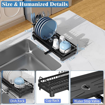 CHLORYARD Small Dish Drying Rack, Compact Sink Dish Drainer Plate Rack Organizer with Utensil Holder and Drainbaord for Kitchen Counter, RVs, Apartments