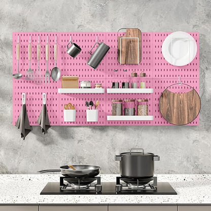 Pegboard Combination Kit, Wall Mounted Storage Set with 4 Pegboards & 14 Accessories Hanging, Pink Peg Boards Organizer for Walls Display, Crafts Organization, Kitchen Organizer, 22" x 22"