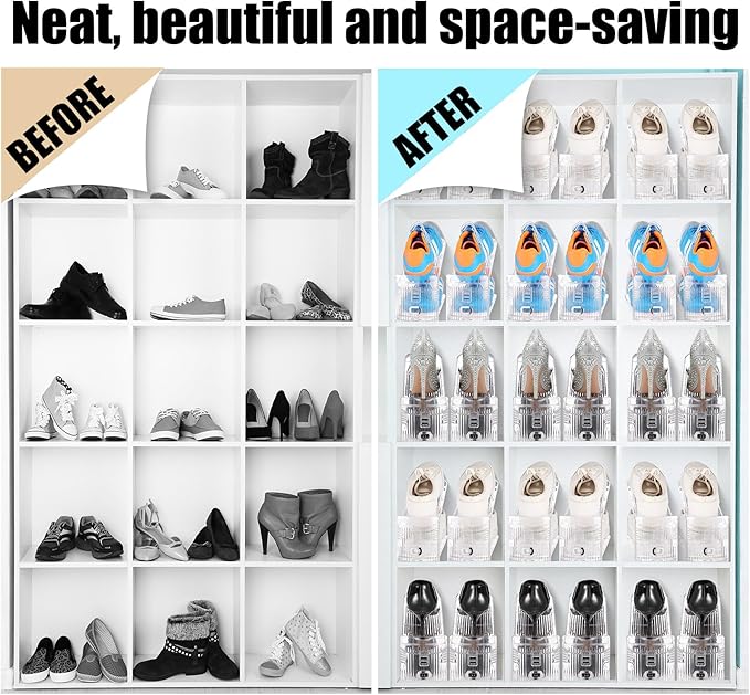 Clear Shoe Slots Organizer with Adjustable Height, Acrylic Closet Stacker Display, Storage Shoe Rack Organizer, Double Layer Holders for Shelf Wardrobe Space Saving(Clear,30 Pack)