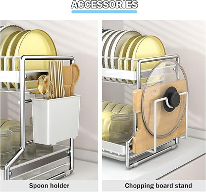 HOISIMDY 2 Tier Dish Drying Rack Dishes Organizer Rack Double Decker for Kitchen Counter
