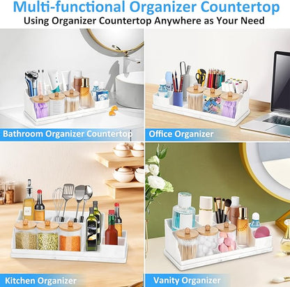 Bathroom Counter Organizer, White Silicone Toothbrush Holders for Bathrooms Organizer Countertop with 3PCS Qtip Holder, Toothbrush and Toothpaste Holder for Bathroom Organization Storage Vanity