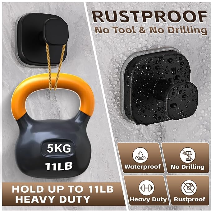 Supopular Heavy Duty Reusable Suction Cup Hooks for Kitchen/Bathroom/Shower - Wet-Proof Hooks for Towels, Robes, Loofah&Wreaths/No Drill Mounting on Glass, Tile, Metal (2, Matte Black)