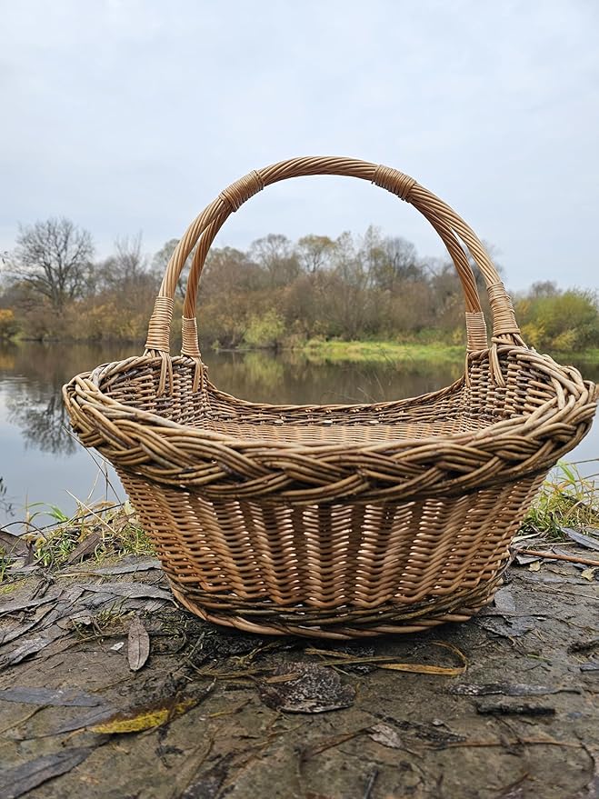 Handcrafted Extra-Large Wicker Basket with Two-Tone Weave – Rustic Handmade Storage Basket from Lithuania