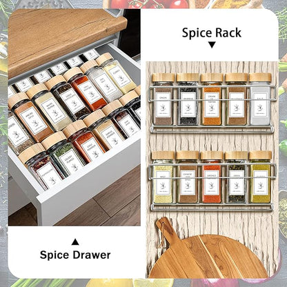 Aliggbent Spice Jars with Lable, 36 Pcs 4 oz Glass Spice Jars with Bamboo Lids, Spice Containers Bottles, Glass Seasoning Jars with Shaker Lids, Collapsible Funnel, for Spice Racks, Pantry,Cupboard