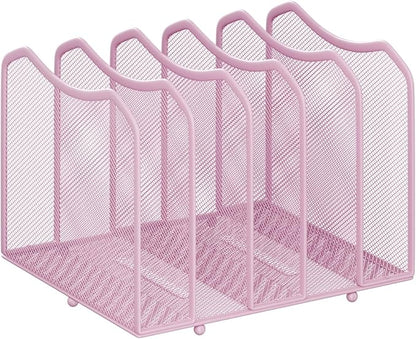 Simple Trending Mesh Desktop File Sorter Organizer, 5-Section Bookshelf for Desk Home Office, Pink
