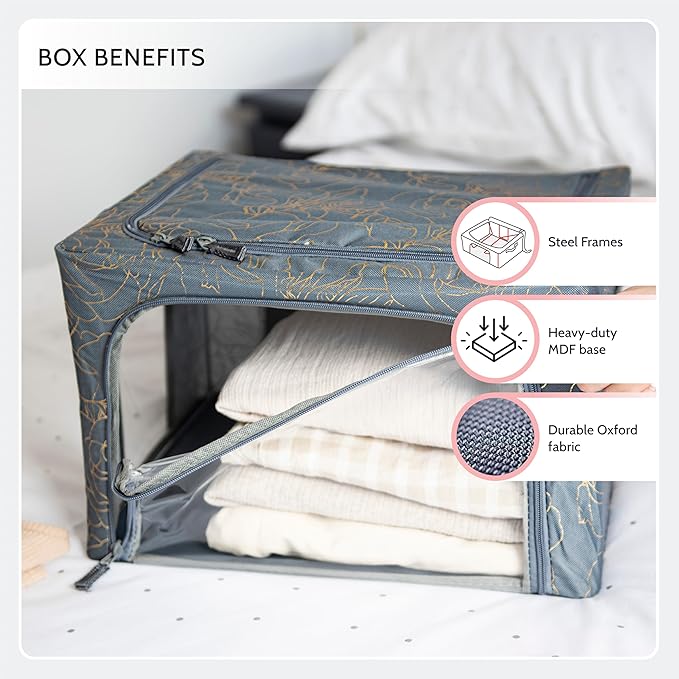 Periea Oxford Cloth Steel Frame Storage Boxes - Under-Bed or in Closet - Pack of 2 Small Organizers (Polka Dot)