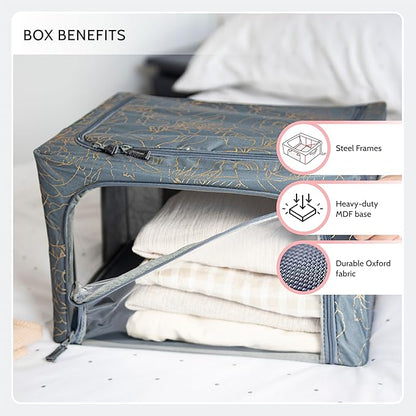 Periea Oxford Cloth Steel Frame Storage Boxes - Under-Bed or in Closet - Pack of 2 Small Organizers (Polka Dot)