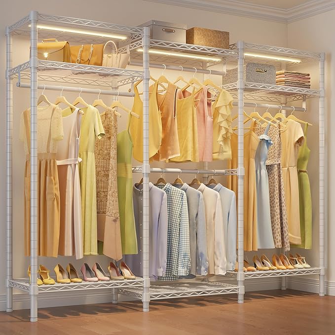 VIPEK V5L i1 Garment Rack Heavy Duty Clothes Rack with Dimmable LED Lights, 3000K Warm White, Metal Clothing Racks for Hanging Clothes, Large Freestanding Wardrobe Closet for Bedroom, White