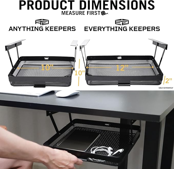 KEEPERS - Under Desk Drawer Slide Out – Metal Under Desk Storage Drawer for Office, Home, RV, Kitchen – Slim Under Table Drawer Attachment with Easy DIY Mount - Under Desk Organizer - 13x10x2.5In