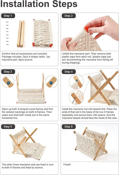 Mkono Macrame Magazine Rack Boho Storage Holder Standing Basket for Books, Newspapers, Swaddle Blanket, Dorm Essentials, Living Room, Bathroom, Office, Nursery, Home Decor, Medium Size, 14”L x 10”W